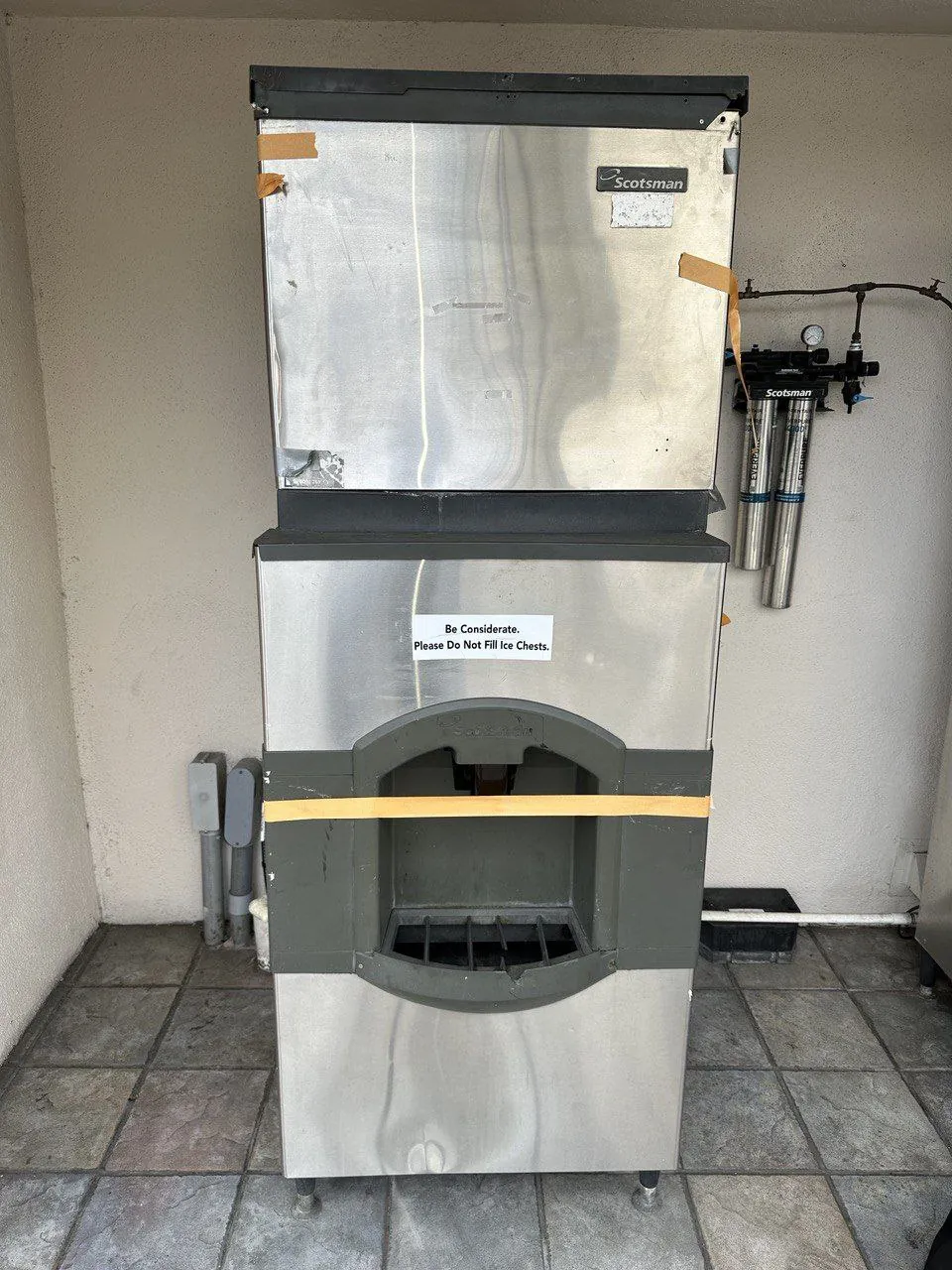 Commercial ice machine opened for service