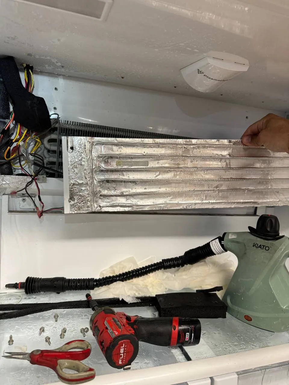 Evaporator coil removed from a Viking refrigerator