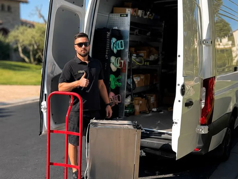Big Joe technician unloading a dolly from the service van
